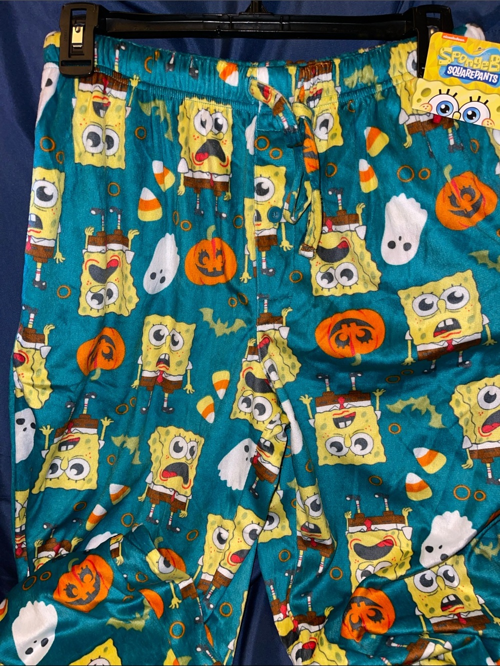 SpongeBob Squarepants Teal Halloween Pajama Bottoms with Pumpkin Accents